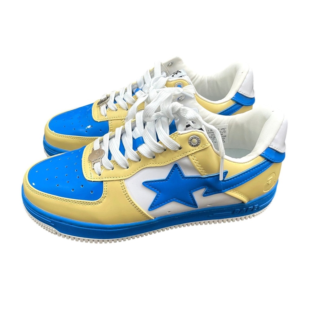 A Bathing Ape BAPE Bape Sta Sneakers Mens 8 Blue Yellow Patent Leather